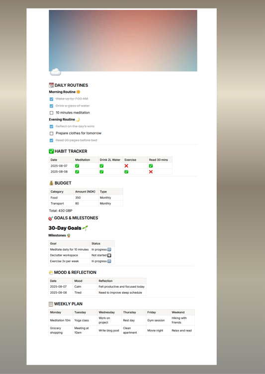 Life reset planner