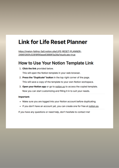 Life reset planner