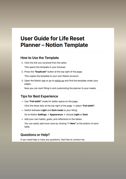 Life reset planner